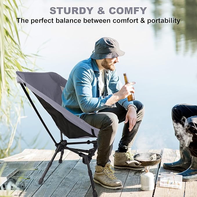 MINGPINHUIUS Lightweight Folding Chair for Camping: Ultra Light Height Adjustable Camp Chair Outdoor Adventures Bilateral Breathable Mesh Structure for Hiking Mountaineering Beach (Gray)