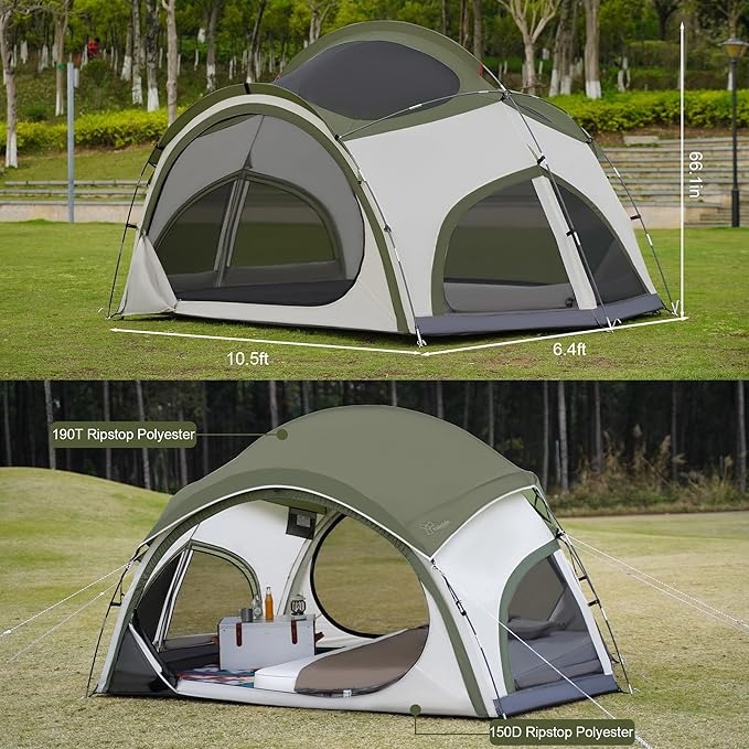 Vidalido 3-4 Person Camping Tent with 2 Large Mesh Door 4 Mesh Window Family Tents, Double Layer Waterproof Portable Easy Setup Camp Tent, Canvas Dome Tents for Camping Outdoor Hiking and Backpacking