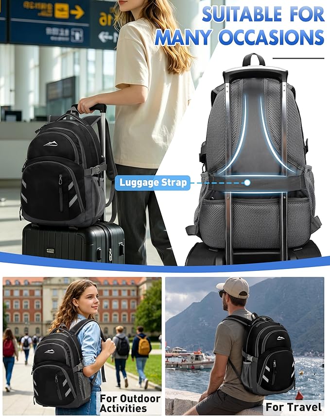 ProEtrade Extra Large Backpack Bookbag for College Laptop Travel, Fit Laptop Up to 17 inch with USB Charging Port Multi Compartment Anti theft, Gift for Women Men (Light Black)