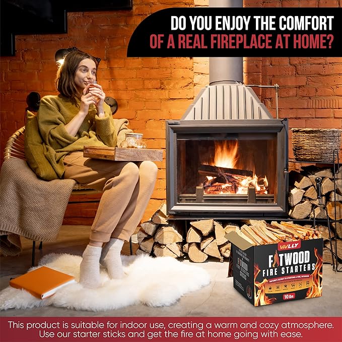 Fatwood Fire Starter Sticks 10 lb – 100% Natural, Resin-Rich Kindling for Fireplace, Wood Stove, Fire Pit & Campfire – Quick-Ignite Pine Wood Starter Logs – Clean Burn, Indoor/Outdoor – Easy Lighting