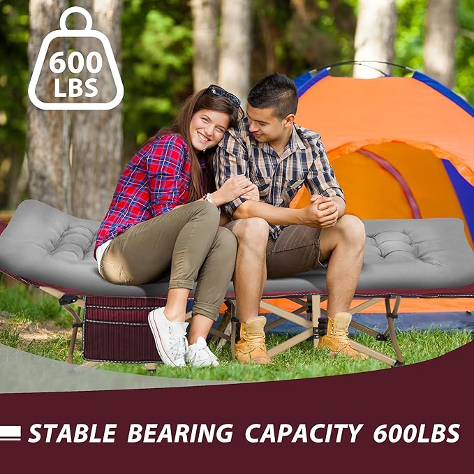 Folding Camping Cot for Sleeping, Portable Cots for Adults, Heavy Duty Cot Bed 550LBS(Max Load), Extra Wider Cots with Large Pocket for Outdoor, Office, Beach