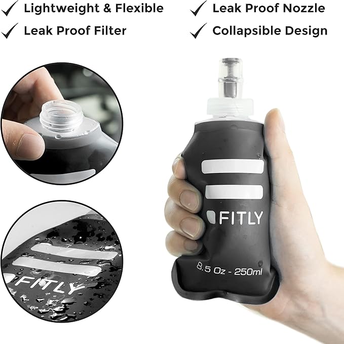Soft Flask - Shrink As You Drink Soft Water Bottle for Hydration Pack - Folding Water Bottle Ideal for Running, Hiking, Cycling, Climbing & Rigorous Activity