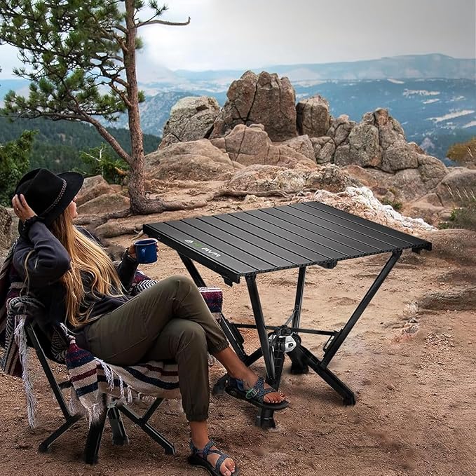 Camping Table Folding, Small Camping Table with Load 380lbs, Portable Roll up Aluminum Foldable Table with Carry Bag for Outdoor, Picnic, Camping, Black