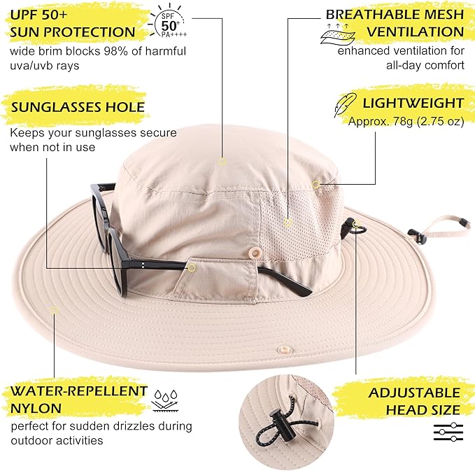 Connectyle Men's Sun Hat UPF 50+ Wide Brim Bucket Hats for Fishing Hiking Gardening Adjustable Boonie Hat Outdoor Safari Hats