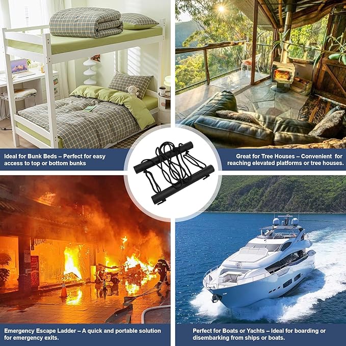 Foldable 2-Step Rope Ladder, 660lbs Strength, Portable Outdoor Climbing Marine Boarding Ladder for Inflatable Boats, Fishing Boats, Kayaks, Motorboats, Canoeing