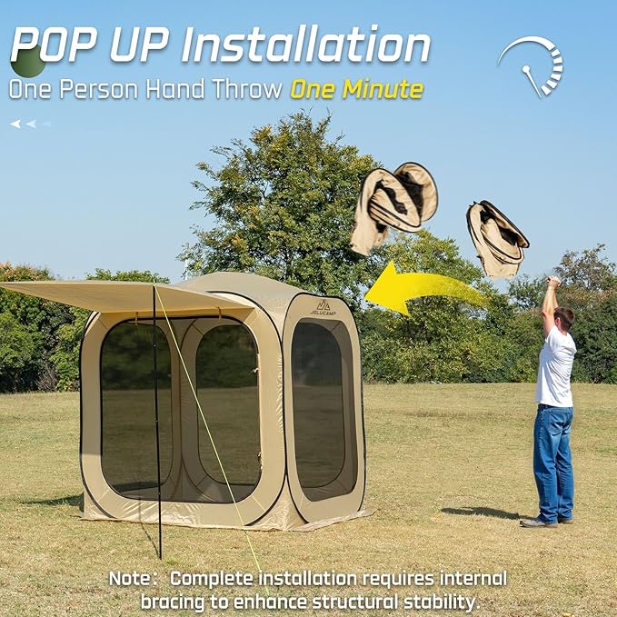 6x6 FT Pop Up Screen House Tent - Instant Screened Gazebo Canopy with Mosquito Net, Portable Backyard Tent for 4-6 People, Easy Setup Patio Shelter for Camping, BBQ, Sports & Outdoor