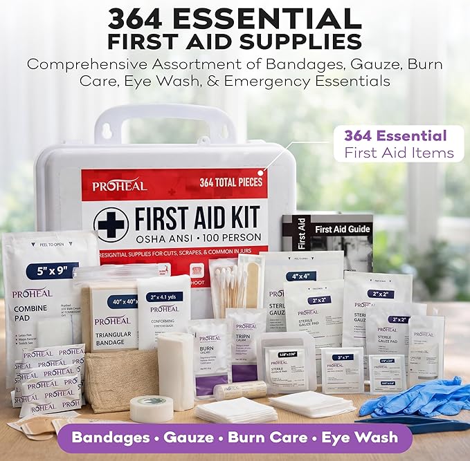 100 Person OSHA Compliant First Aid Kit for Businesses, Vehicles, Trucks, Construction Site - Type III, ANSI Class A Emergency Kit - 364 Piece Essential First Aid Supplies