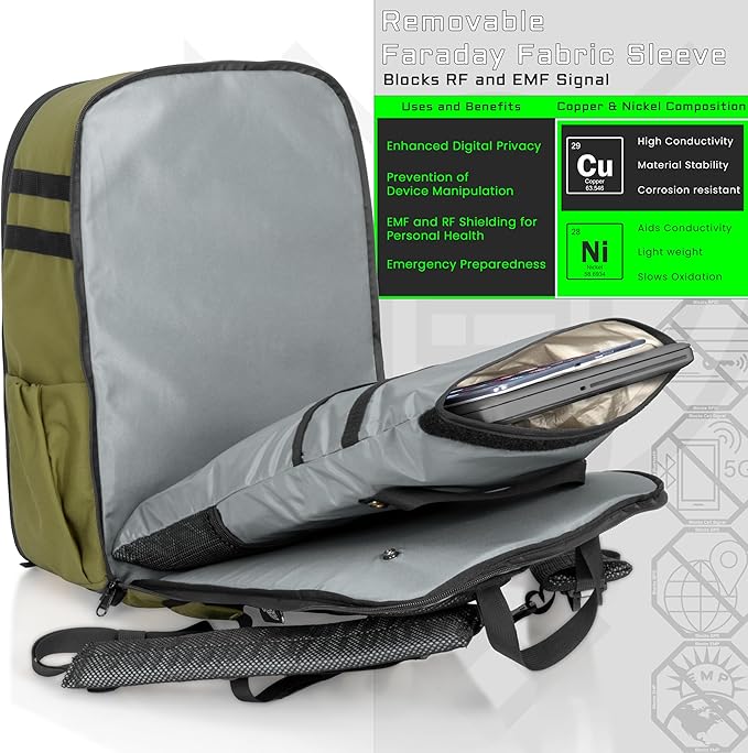Xtreme Sight Line ~ Versa Backpack ~ Removable Faraday Sleeve fits up to a 16" Laptop ~ Heavy-Duty, Lightweight, Foam Padded & Multiple Large Compartments~ 1000D Nylon/Spacer Mesh ~ OD Green