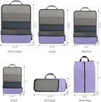 BAGAIL 4 Set/6 Set/8 Set Compression Packing Cubes Travel Accessories Expandable Packing Organizers (Half Mesh, 6-Lavender)
