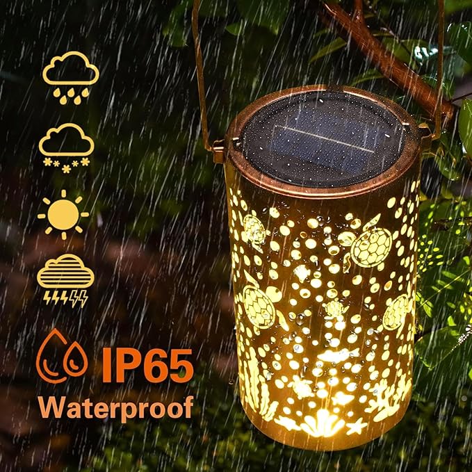 Sea Turtle Solar Lanterns Outdoor Waterproof Garden Decor Hanging Solar Lights Sea Turtle Gifts for Women Mom Grandma, LED Decorative Light Fairy Garden Accessories,Outdoor Lantern for Patio,Yard,Lawn