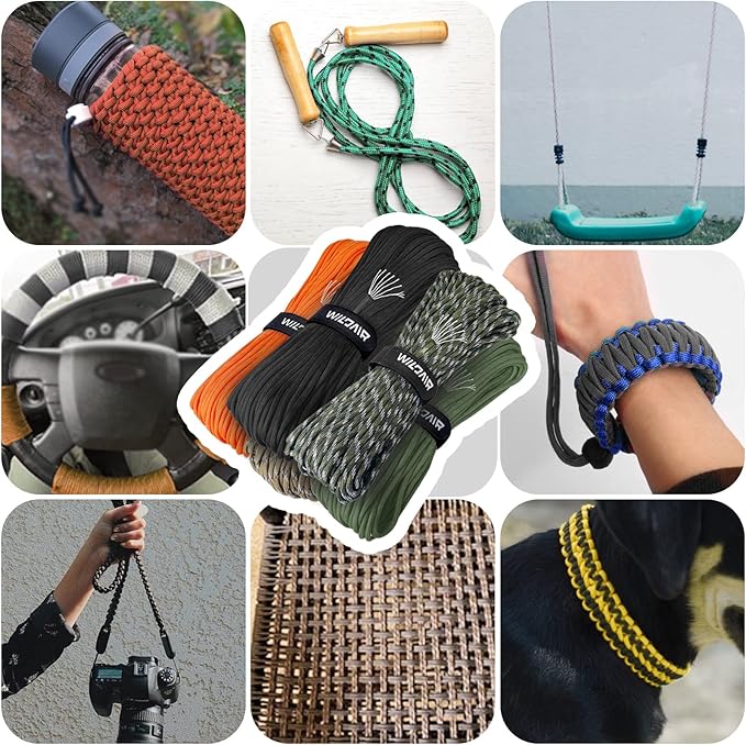 WILDAIR 550lb Paracord Parachute Cord Lanyard Ropes Heavy-Duty Strong Rope-7 Triple Strands 100FT Outdoor Camping (Forest Camo)