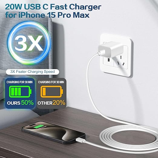 iPhone 17 16 Pro Charger Fast Charging,2Pack 20W Quick USB C Charger Block Type C Chargers Fast Charging,6FT USBC Charging Cable Cord for iPhone 17 Pro/17 ProMax/17 Air/16/16 ProMax/16e/15 Pro/15 Plus