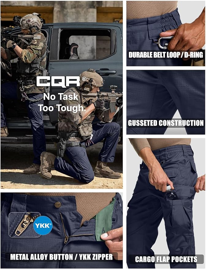 CQR Men's Tactical Pants, Water Resistant Ripstop Cargo Pants, Lightweight EDC Work Hiking Pants, Outdoor Apparel