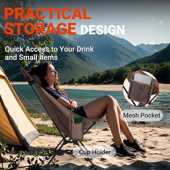 Overmont Oversized Camping Chair for Adults - 400lbs Support Heavy-Duty Padded Seat Outdoor Portable Folding Chair with Cooling Bag Cup Holder Carry Bag Comfortable for Sport Garden Beach Fishing Lawn