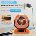 Camping Fan Rechargeable Portable Fan 12-Inch, 40000mAh Battery Powered Fan with LED Light, Digital Display, Timer, 6 Wind Speeds Cordless USB Desk Fan for Tent, Travel (Orange)