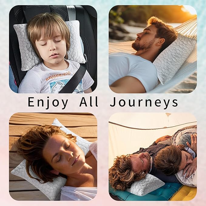 Travel Pillow Camping Pillow Small CoolingShredded Memory Foam Pillow, Compressible Medium Firm, Breathable Cover, Ideal Backpacking Hiking, Airplane and Car