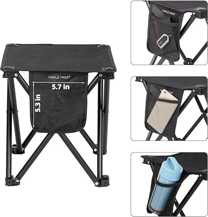 TRIPLE TREE 2 Pack Camping Stool, 13.8 Inch Portable Folding Stool for Outdoor Walking Hiking Fishing 400 LBS Capacity with Carry Bag, Black
