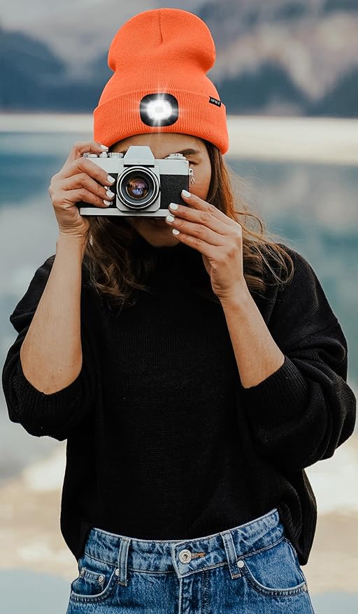 ATNKE LED Lighted Beanie Hat,USB Rechargeable 4 LED Running Headlamp Bright Cap with The Light Gifts for Men and Women