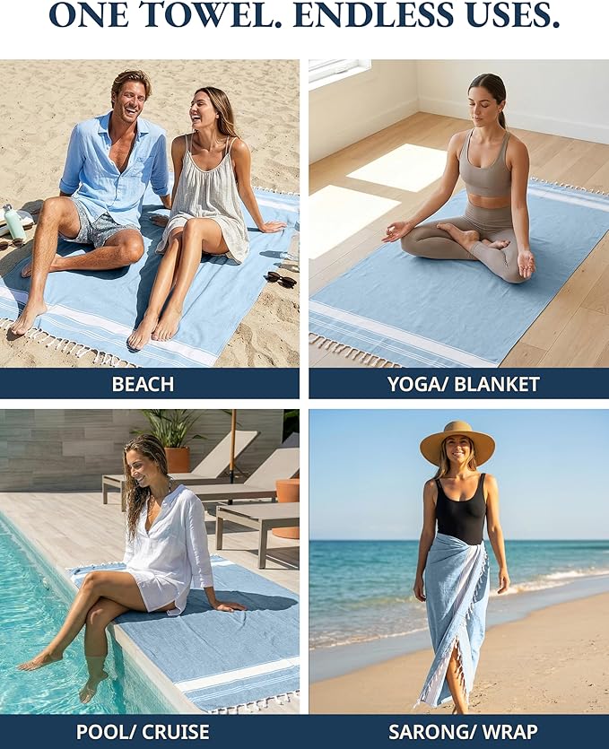 LANE LINEN Beach Towels 6 Pack, Bulk Beach Towels Oversized, Pool Towels for Adults, Pre-Washed, Sand Free Beach Towel, Fast Drying Beach Towel, 39"x71" - Classic Color
