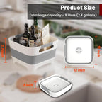 2.4 Gal Collapsbile Wash Basin with Drian Plug,9L Dish Pan for Soaking Baby Bottles,Portable Sink, Multiuse Foldable Bucket,Ice Beverage Tubs for Camping, Vegetable Washing, RV (Gray)