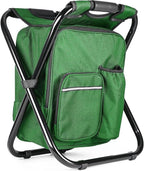 Kikerike Portable Stool Backpack Cooler Chair 400 LBS Max Load Folding Fishing Cooler Backpack Stool for Outdoors Hiking Beach Travel - Army Green