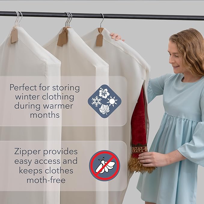 Luxury Cotton Garment Storage Bags, Medium and Large, Breathable Washable Reusable, for Hanging Clothes, Dresses, Jackets, Suits, Fits 3 Hangers, Zipper Window (2, 24x40 and 24x50)