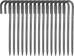 VEVOR Rebar Stakes, 16-Inch, Heavy-Duty 0.4 in Diameter J Hook, Galvanized Steel Ground Anchors with Chisel Point End & Rust-Resistant Coating, for Gardening Support, Fence, Camping Tents (16-Pack)