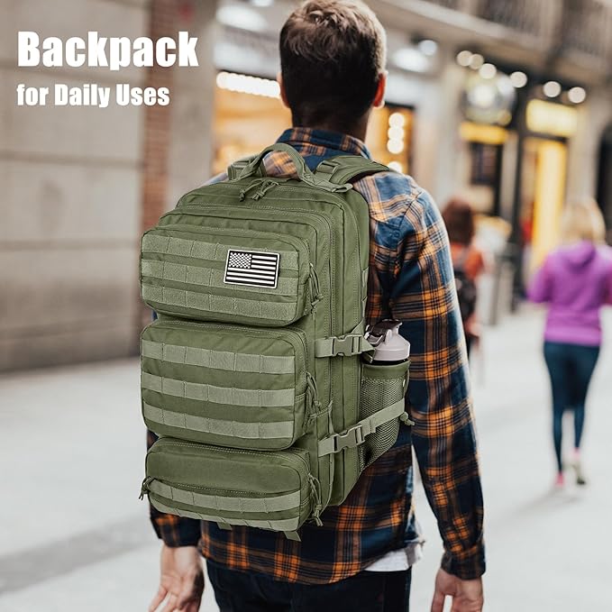 Military Tactical Backpack 25L Day Backpack for Men Molle Army 3 Days Assault Pack Bug Out Bag Water Resistant and Heavy Duty Hiking Treeking Rucksack - Dark Green