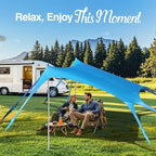 Rhino Valley Beach Tent Shade Canopy UPF50+ Protection, 8 Sandbags, 4 Stability Poles, Outdoor Sun Shelter Umbrella for Sand, Camping, Fishing Essentials