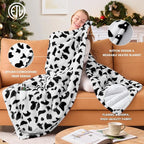 Cow Print Heated Electric Blanket Twin,62X84 Black Heating Blanket with 10 Heats Levels & 8 Hours Auto Off,Cute Cow Decor Fleece Sherpa Blankets Warmer Gifts for Women Couch Office,Washable,ETL
