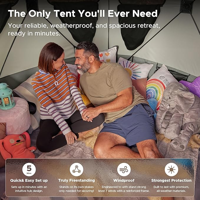 Space Acacia Lite Camping Tent | 2/3/4/8 Person Pop Up Tents for Camping | Lightweight & Durable Beach Tent | Level 7 Wind Resistance, UPF 50+ | Quick Setup for Camping & Backyard