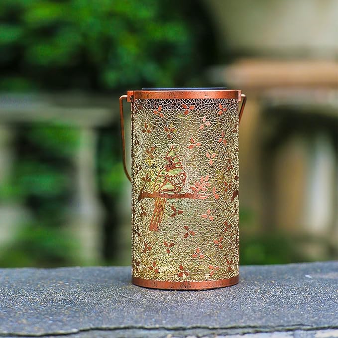 Cardinal Solar Lanterns Outdoor Waterproof Hanging Solar Lights Cardinal Gifts for Women Men Metal Bird Decorative LED Lanterns for Yard, Patio, Lawn, Tabletop, Pathway, Landscape, Garden Decor
