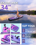 ESUP 11’6 ×34" Wide Inflatable Paddle Board with Premium SUP Paddleboard Accessories, Extra Stable Stand Up Paddle Boards for Adults/425lb/Family/Yoga/Beginner, with Shoulder Strap,Dual-Action Pump