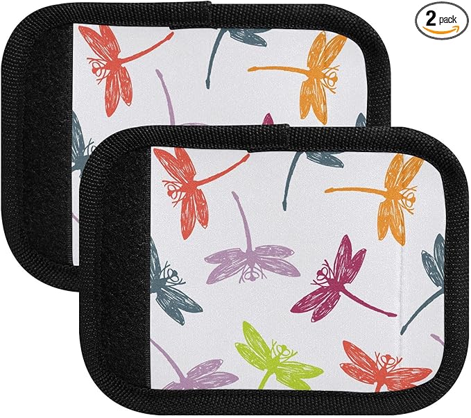 2 PC Luggage Handle Wrap Luggage Handle Covers Tags for Suitcase Bags Travel Luggage Handle Identifier Gripper Dragonfly Colorful
