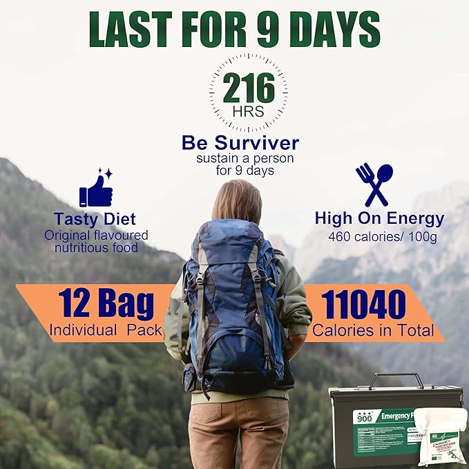 Emergency Food Supply - Original Flavor Hardtack, Mre Meals 2025, 9 Days Emergency Meals Survival Foods Bars, Emergency Supplies for Disaster Preparedness, Tin Box Pack, 20 Years Shelf Life
