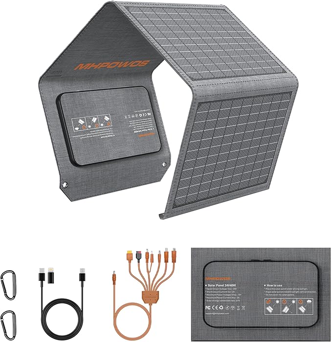 [Upgraded] MHPOWOS 40W Portable Solar Panel Charger with Triple Output (USB-C/USB-A/DC), 23% High-Efficiency & IP65 Water Resistant, Ultra-Compact Design for Backpack Camping Hiking Phone Power Bank
