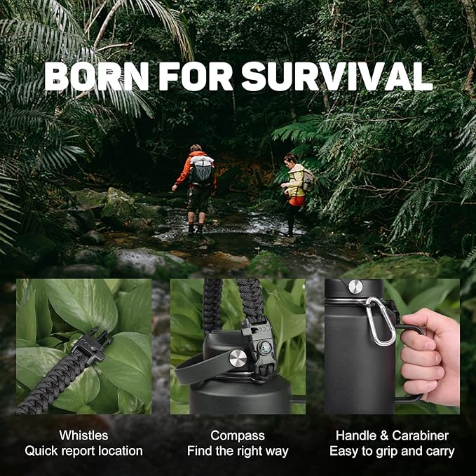 Water Bottle 40oz, Insulated Water Bottle with Handle & Straw Lids, Stainless Steel Water Bottles Fits in Any Car Cup Holder, Travel Cup Double Wall BPA-Free Leak-proof to Keep Cold &Hot