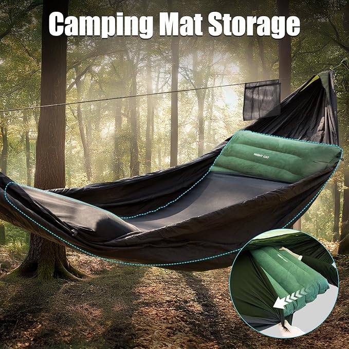 Night Cat Camping Hammock Tent: Lightweight Portable 4 in 1 Hammock with Rain Tarp and Mosquito Net for Hiking Jungle Outdoor
