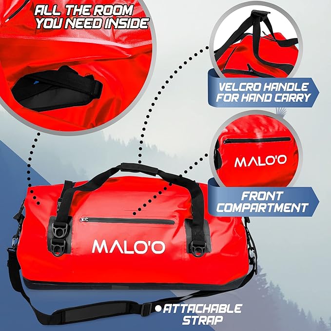 Malo'o Waterproof Dry Bag Duffel 40L/60L/100L, Roll Top Duffel Keeps Gear Dry for Kayaking, Rafting, Boating, Swimming, Camping, Hiking, Beach, Fishing - Internal & External Pockets and Molle Loops