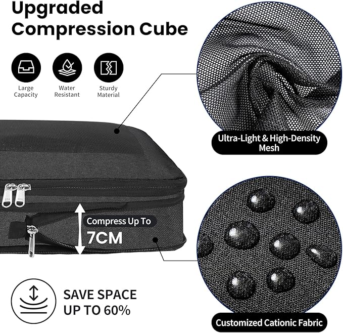 8 Set/6 Set/4 Set Compression Packing Cubes for Travel, Lightweight Vacation Travel Essentials, Travel Accessories for Suitcase Organizer Bags Set, Durable Luggage Organizer