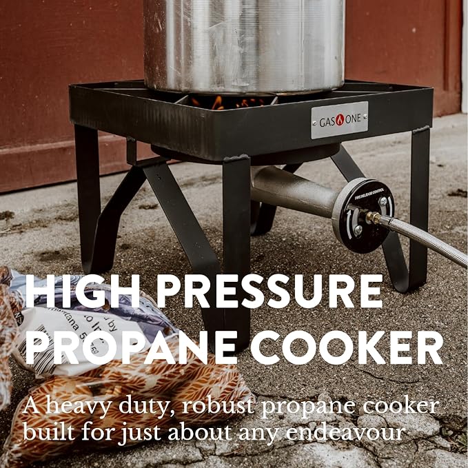 GasOne 200K BTU Propane Burner – Heavy-Duty Propane Stove – Outdoor Burner with Adjustable 0-20Psi Regulator and Steel Braided Hose – Ideal for Home Brewing, Turkey Fry