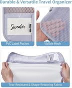 WANDF 7 Set Compression Packing Cubes for Travel, Shirt Folder for Wrinkle-Free, Suitcase Organizer Bags Set for Carry-On Checked Luggage Duffle Bag Women Men(Gray-blue)