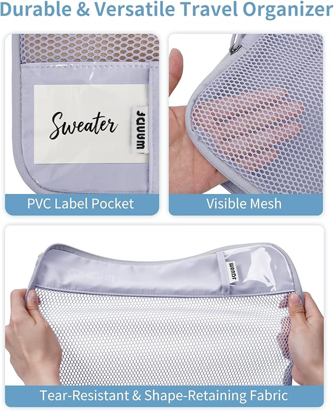 WANDF 7 Set Compression Packing Cubes for Travel, Shirt Folder for Wrinkle-Free, Suitcase Organizer Bags Set for Carry-On Checked Luggage Duffle Bag Women Men(Gray-blue)