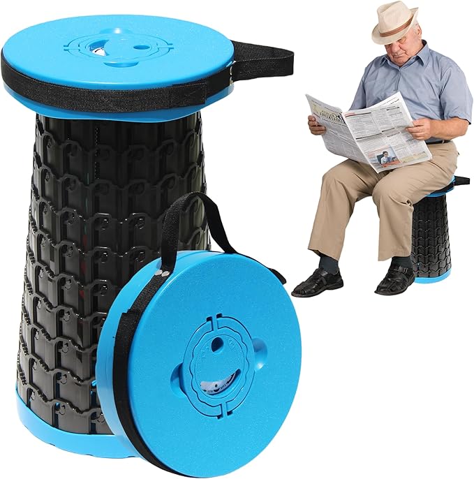 ALEVMOOM 18" Collapsible Stool, 800lbs Max Weight, Heavy Duty Portable Retractable Folding Telescoping Foldable Camping Stool for Adults Outdoor Fishing Travel BBQ (Blue)
