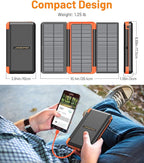 Power Bank Solar Charger 46800mAh Built in 4 Cables 3 Foldable Solar Panels, PD20W Fast Charging Portable Charger, LED Display Powerbank USB C in/Output, External Battery Pack with SOS Camping Light