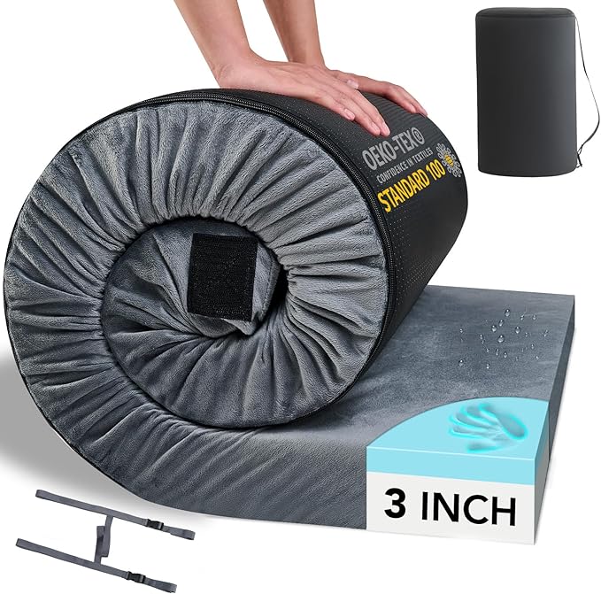 HomeMate CertiPUR-US Memory Foam Camping Mattress Pad Portable Roll Up Mattress for Adults Sleeping Mat Cot Mattress Pad