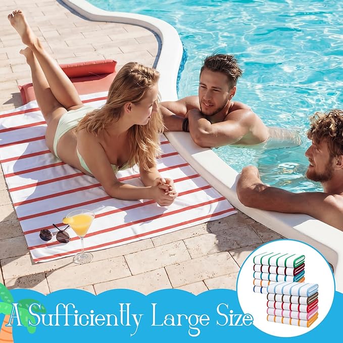 EBOOT 10 Pack Oversized Beach Towel Set Extra Large Pool Towels Microfiber Quick Dry Swim Blanket for Adult Women Men Face Hand Body Bath Travel Pool(Mixed Color,28 x 59 Inch,Classic Stripe)