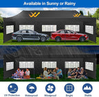 COBIZI 10x30 Pop up Canopy Tent 10x30 Canopy with 8 Sidewalls Waterproof Heavy Duty Commercial Tent for Parties Outdoor Garden Gazebo, Carry Bag with Wheel(10x30ft, Dark Black)