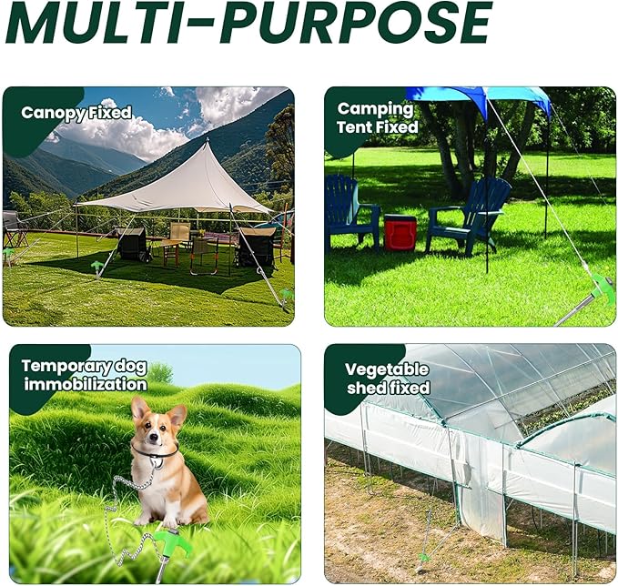 20 Pack 8" Screw in Tent Stakes Heavy Duty- Ground Anchors Screw- Tent Pegs Camping Stakes- Hex Pegs Drillable Tent Stakes and Hexagon Head Drive and Storage Box (Green)