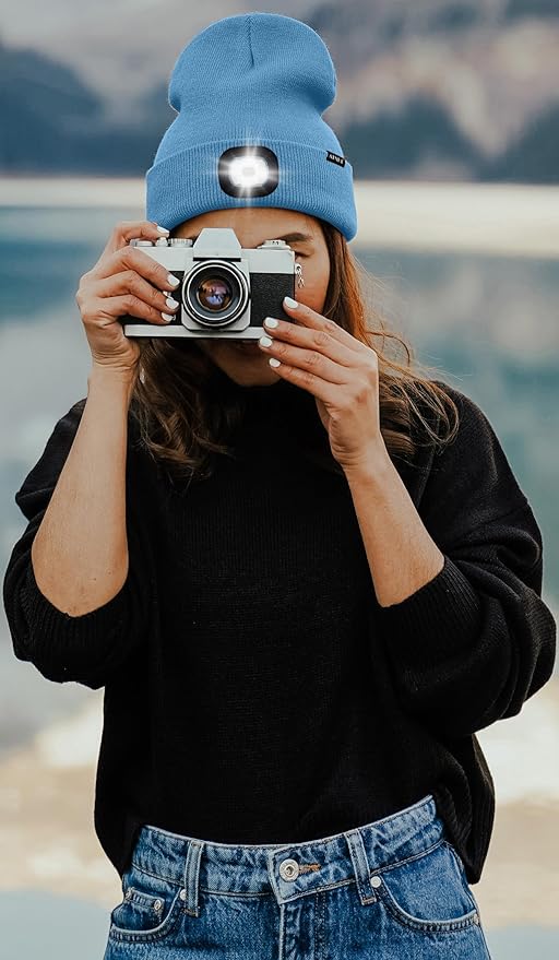 ATNKE LED Lighted Beanie Hat,USB Rechargeable 4 LED Running Headlamp Bright Cap with The Light Gifts for Men and Women